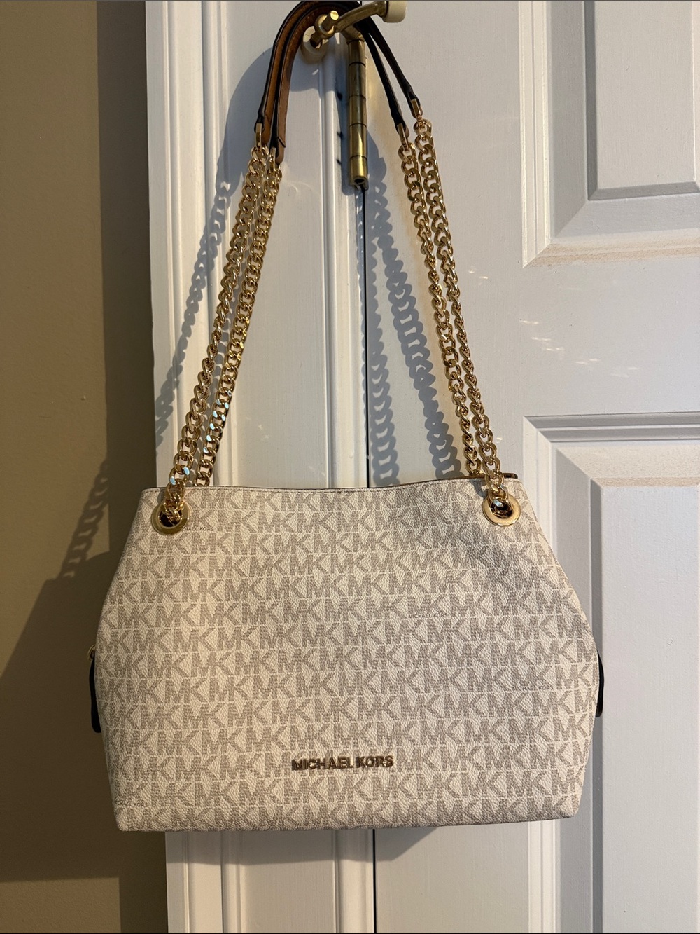 Michael Kors Cream/Tan Logo Chain-Handle Shoulder Bag